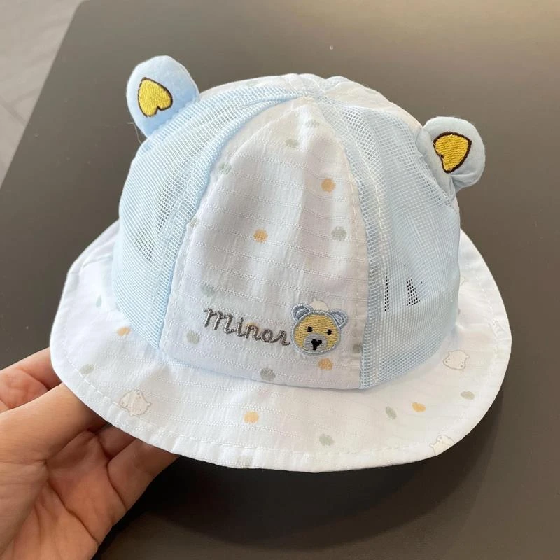 婴儿帽子夏季薄款遮阳帽可爱春夏新生婴幼儿出游防晒帽网眼渔夫帽