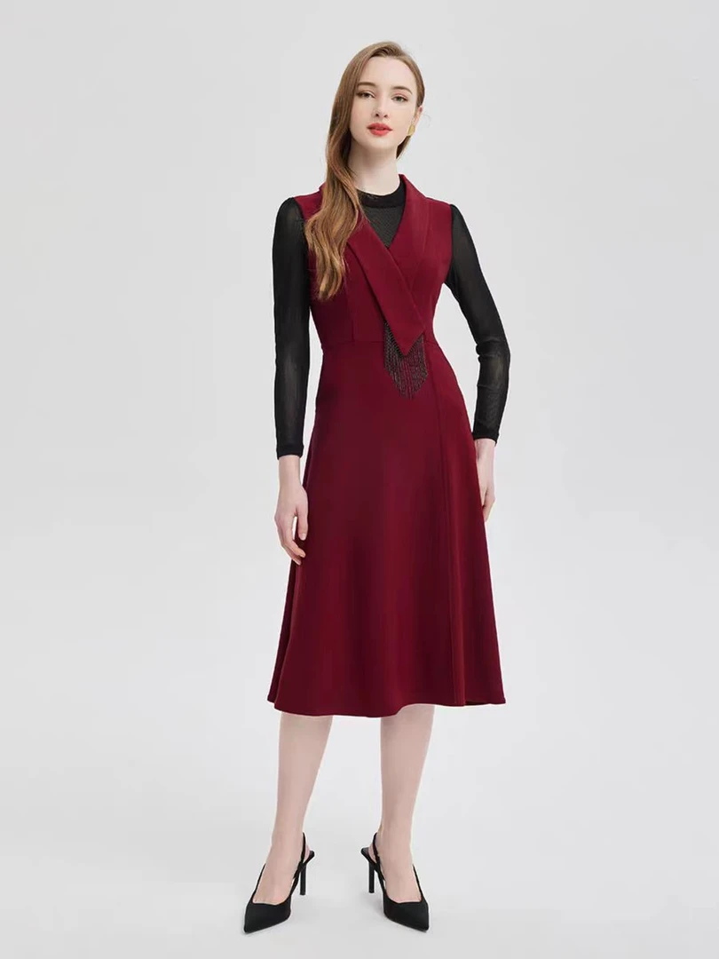 【F343】时尚2024优雅气质长袖连衣裙显瘦百搭时尚女装