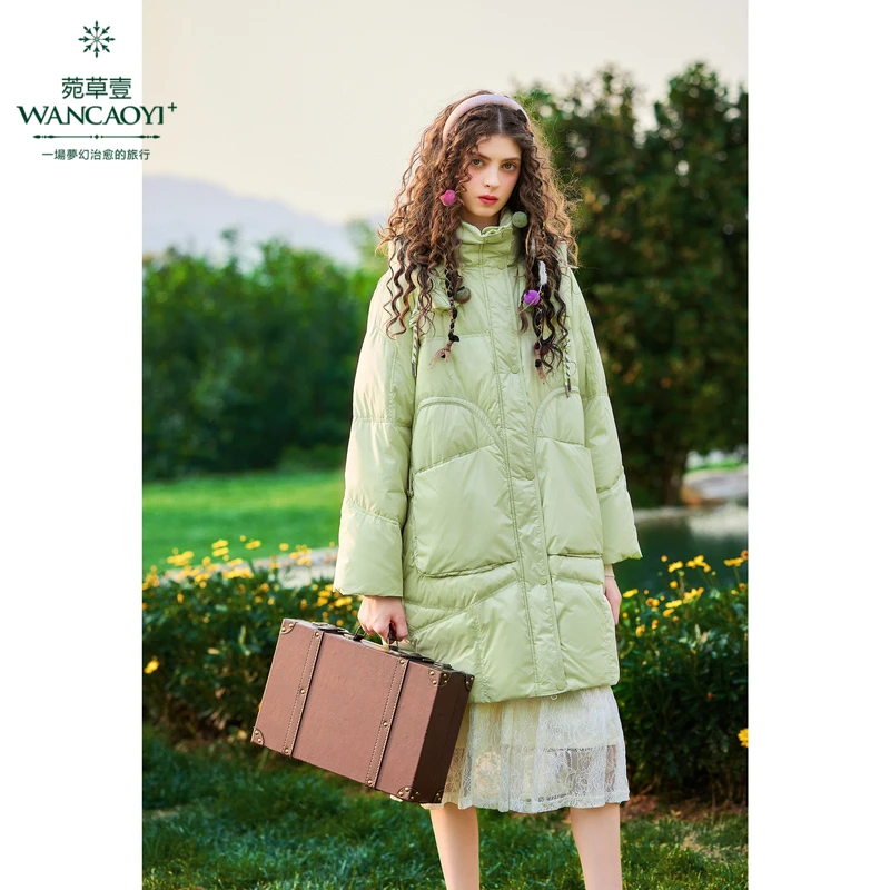 菀壹保暖鹅绒服女中长款2025冬季新连帽羽绒服加厚外套522832351
