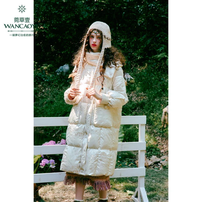 菀壹2024冬季新款时尚休闲连帽收腰中长款加厚鹅绒服507621459