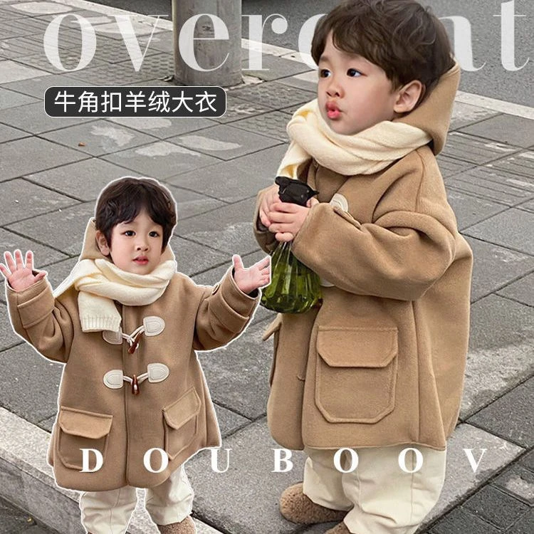 新品巴拉巴拉儿童呢大衣2023冬季新款男女童牛角扣时尚大衣宝宝中
