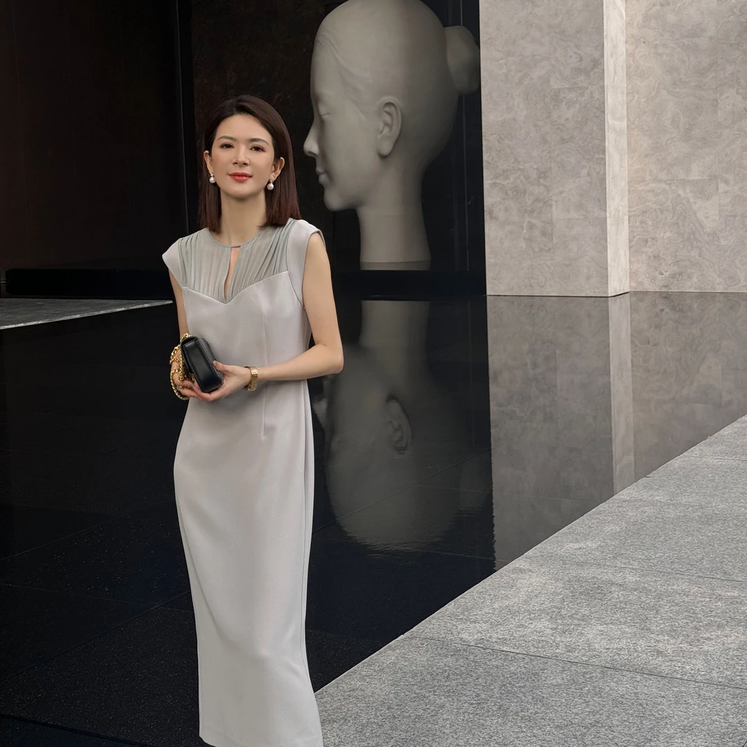 桑蚕丝拼接醋酸 25年夏季气质时尚轻奢显瘦连衣裙#248