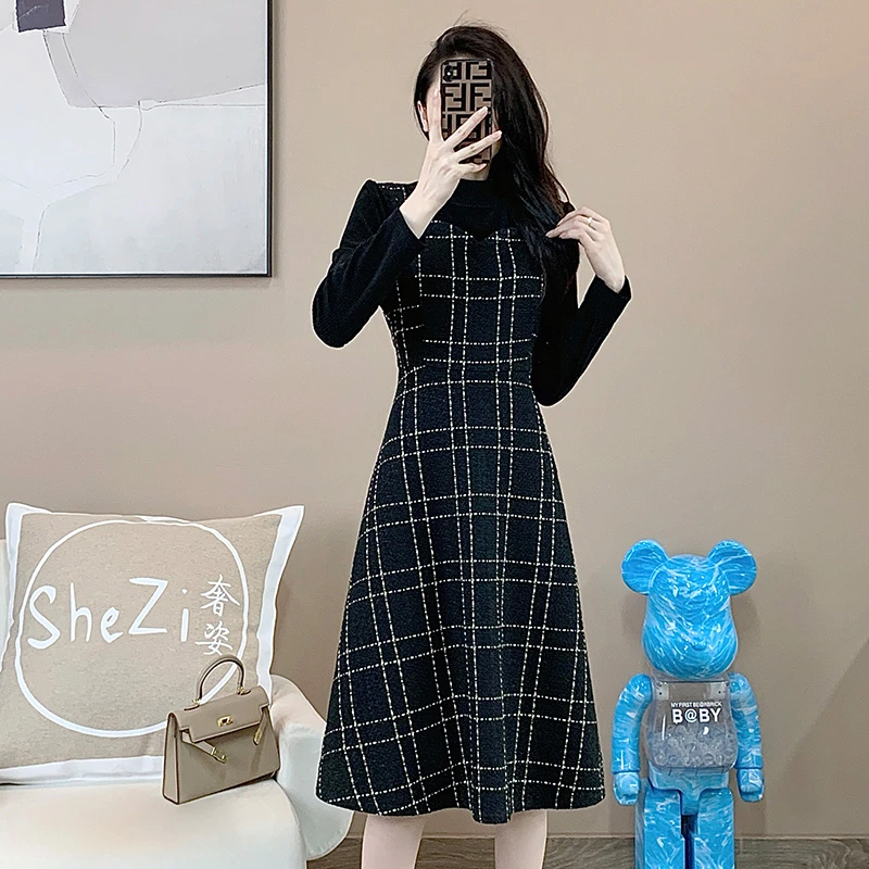 奢姿2024年秋季新款大码女装减龄格纹连衣裙胖妹妹时尚裙子