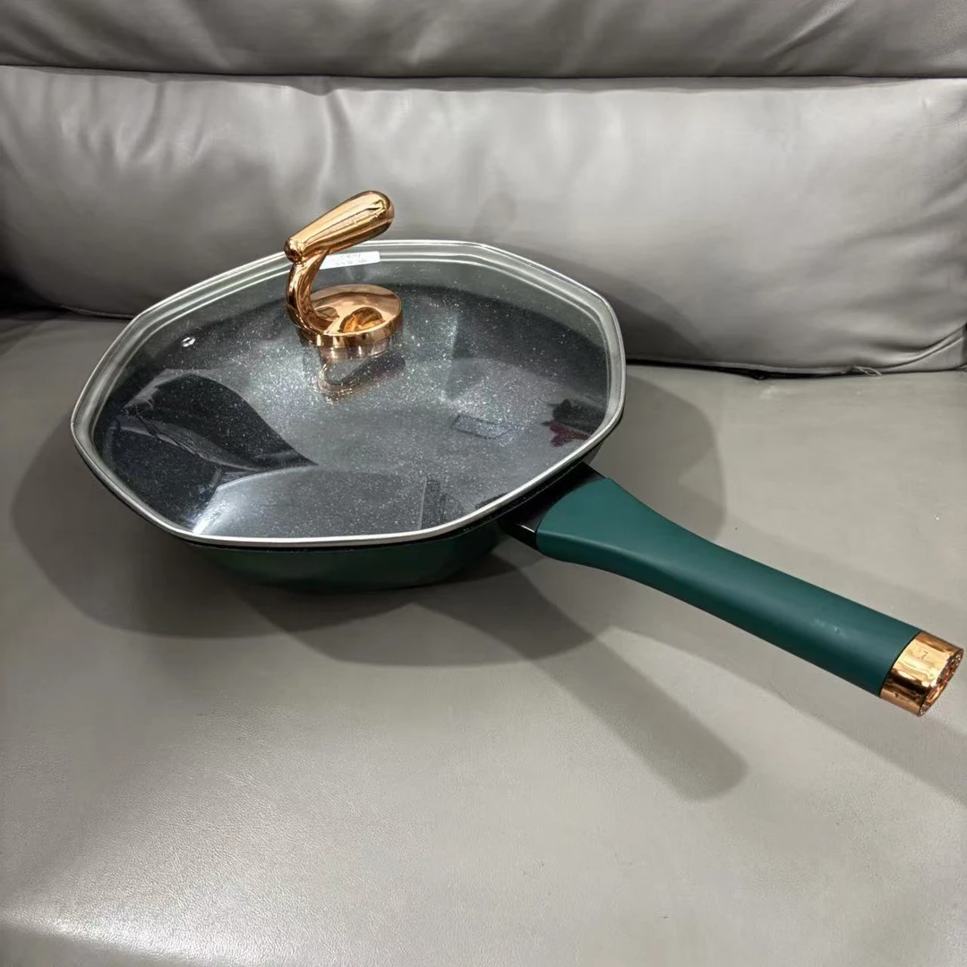 M825不粘八角炒锅家用炒菜煎炒锅无油烟麦饭石