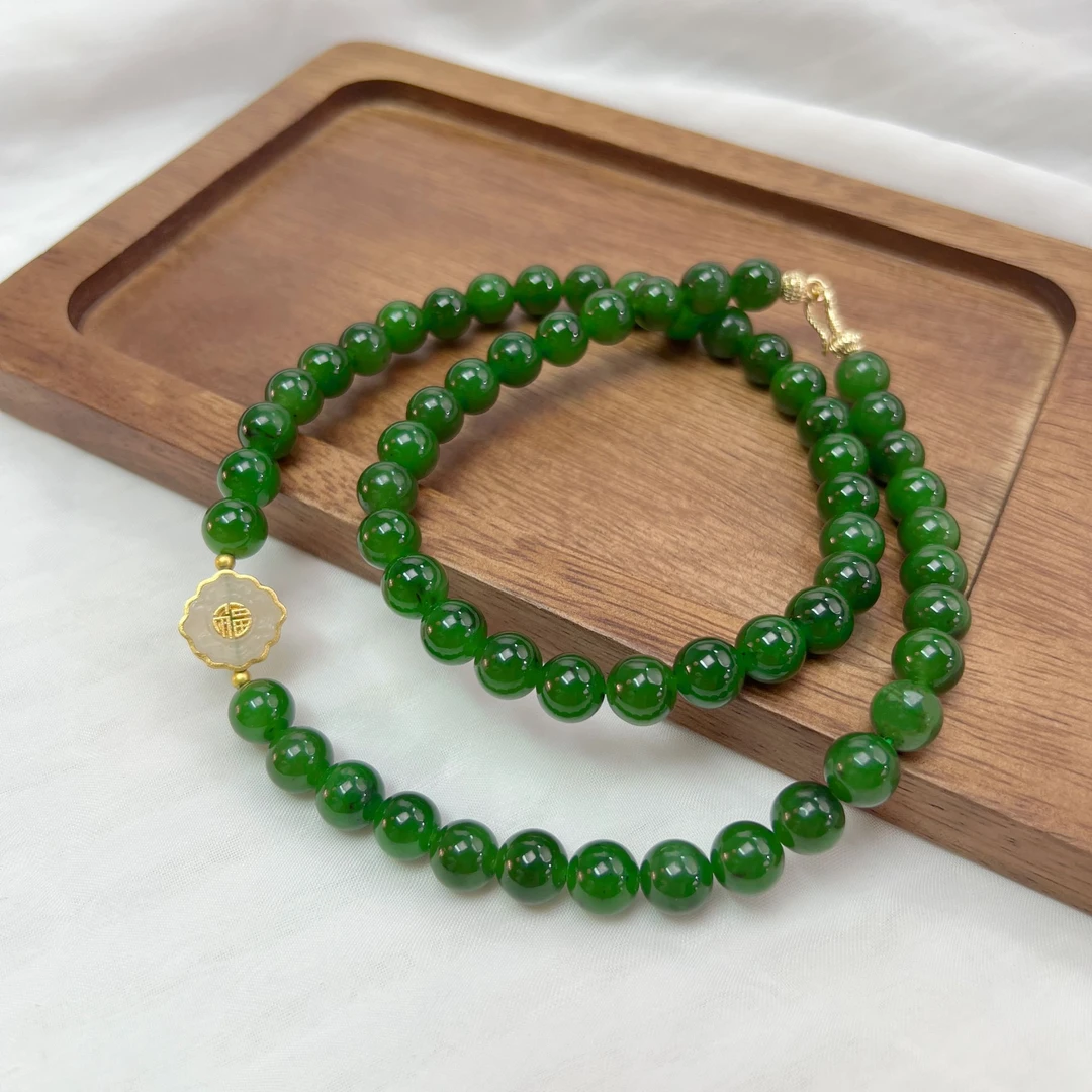 【包包珠宝】碧玉项链9-10MM气质时尚长链女款妈妈绿色