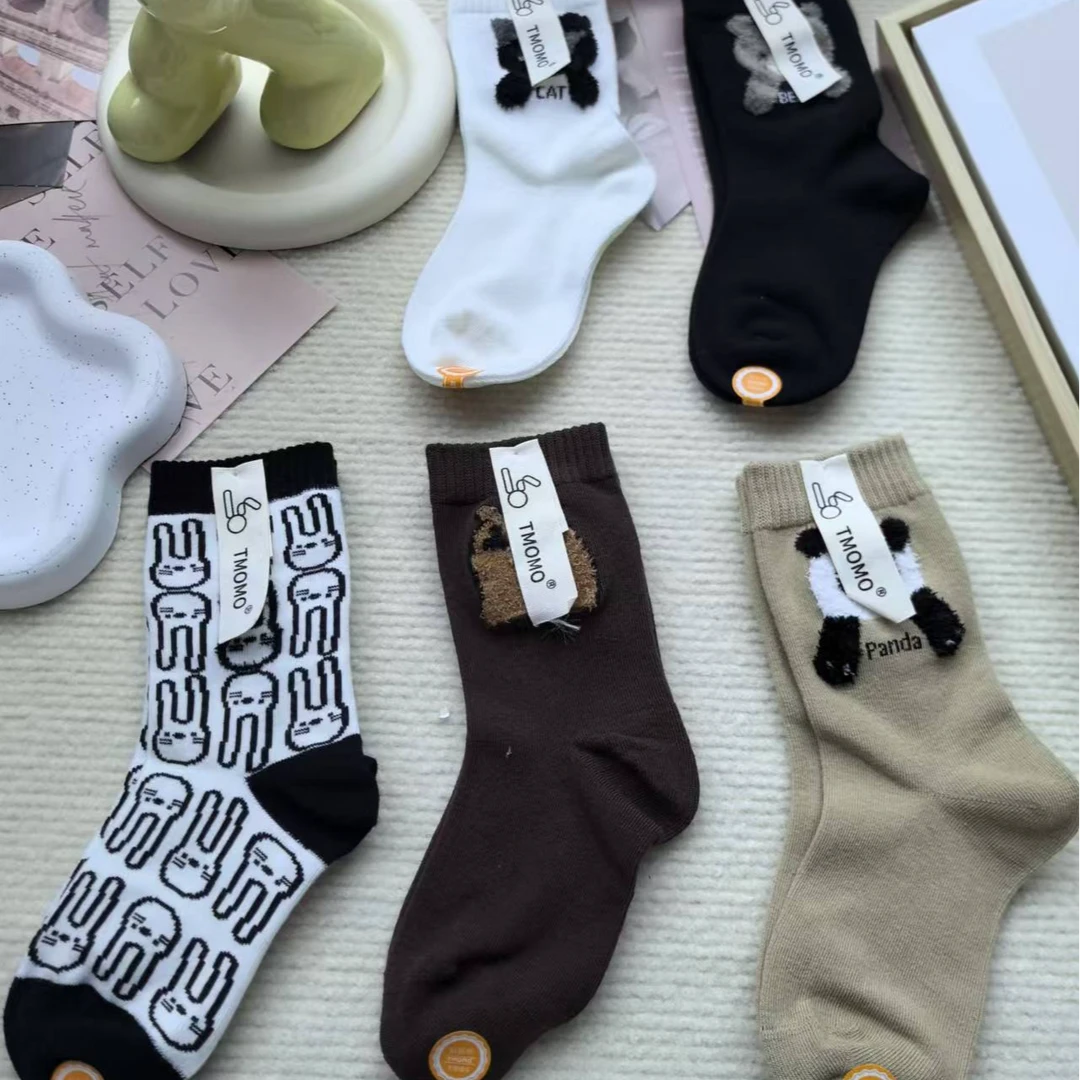 23AW038  儿童袜子刺绣中筒袜卡通可爱男女宝宝秋冬厚款棉袜