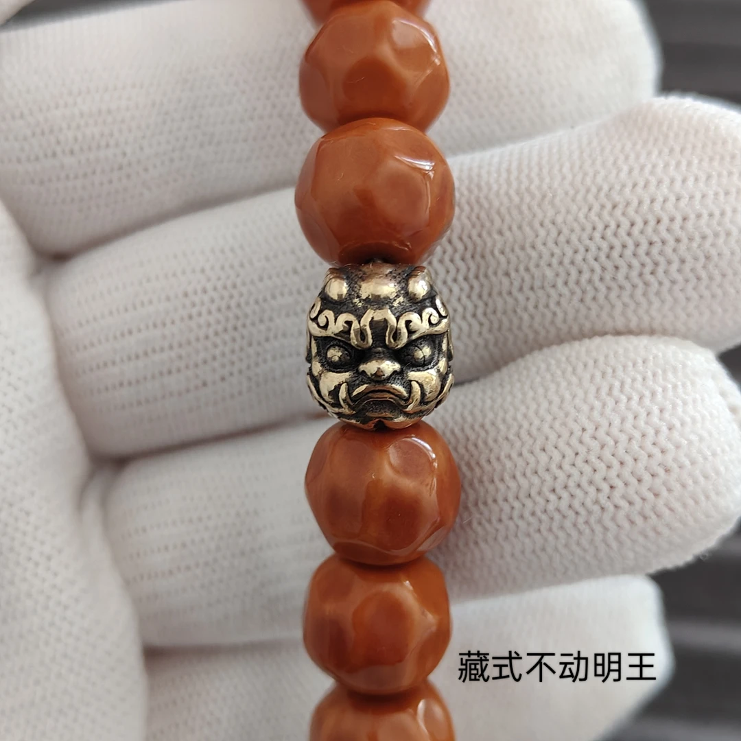 铜吊坠 藏式不动明王顶珠配珠文玩配饰星月金刚百香椰蒂猴头老型