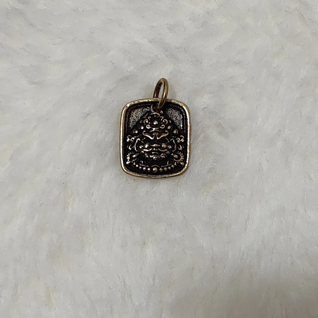 铜吊坠 藏族纯铜黄财神吊牌高档配件金色做旧金属复古小香风配饰
