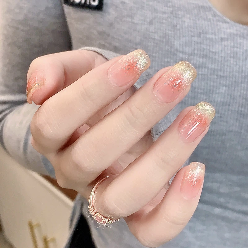 【纯手工实拍】Un手工穿戴甲光疗美甲清甜法式猫眼腮红美甲片成品