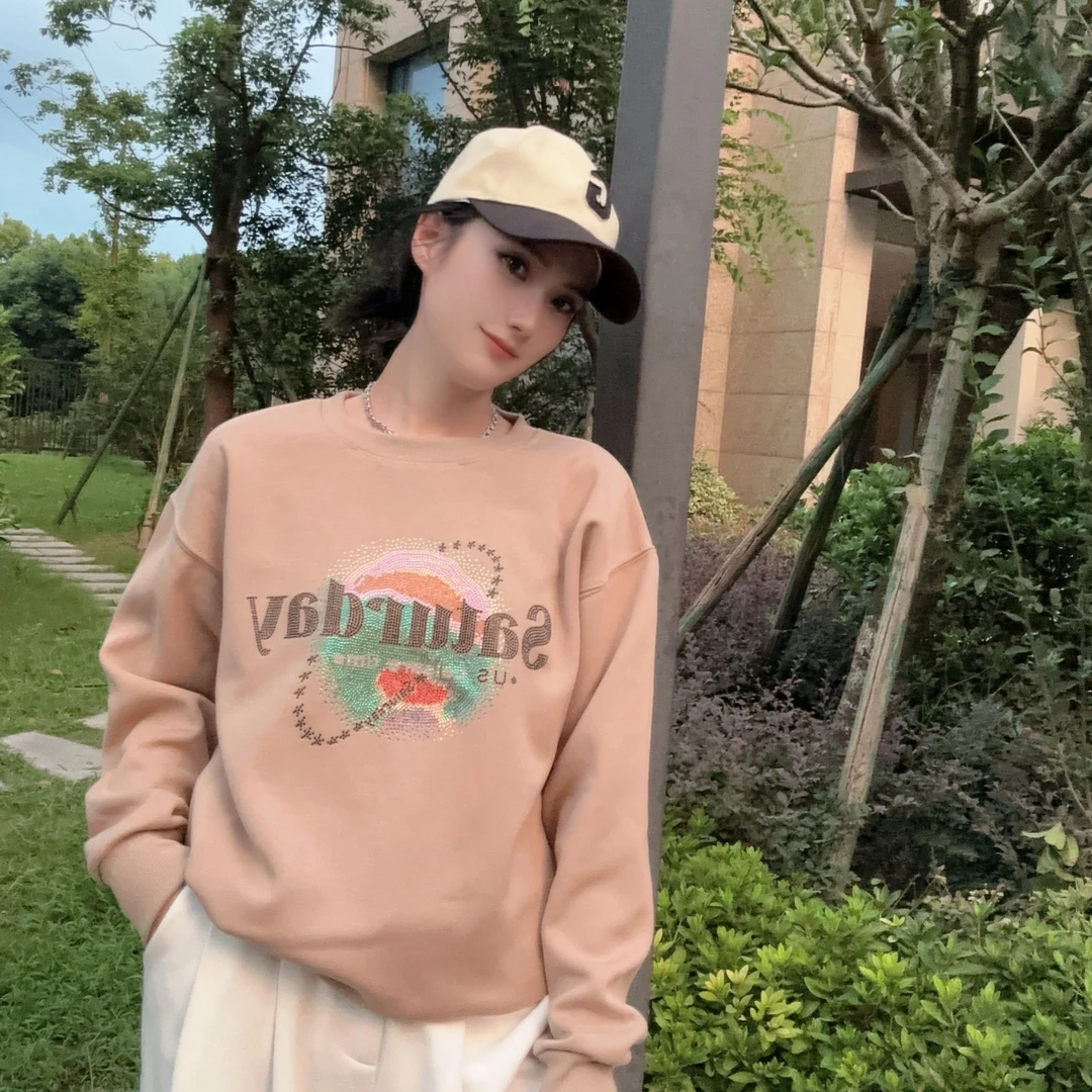 FTF2023立体秋季印花韩版宽松重工早秋卡通女装卫衣休闲加绒圆领
