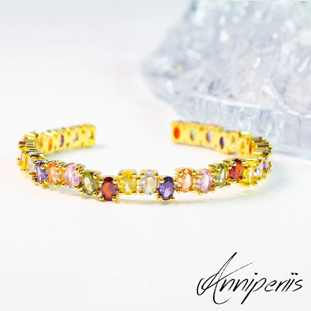 铜合金合成锆石手镯 轻奢小众重工精致【D615】复古彩色宫廷风手镯6