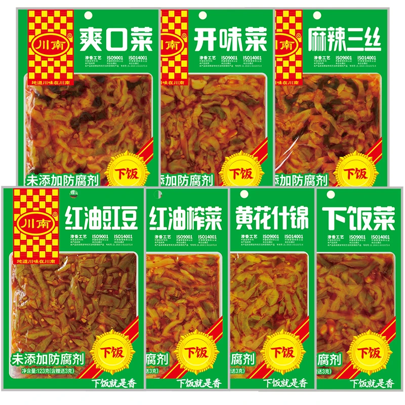 川南123g四川爽口下饭菜开味菜黄花什锦红油豇豆麻辣三丝红油榨菜