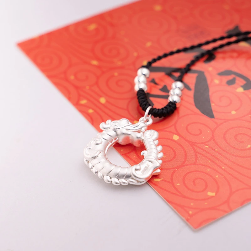 吊坠足银 999纯银盘龙项链情侣复古编织国风纯手工古法民族风素款