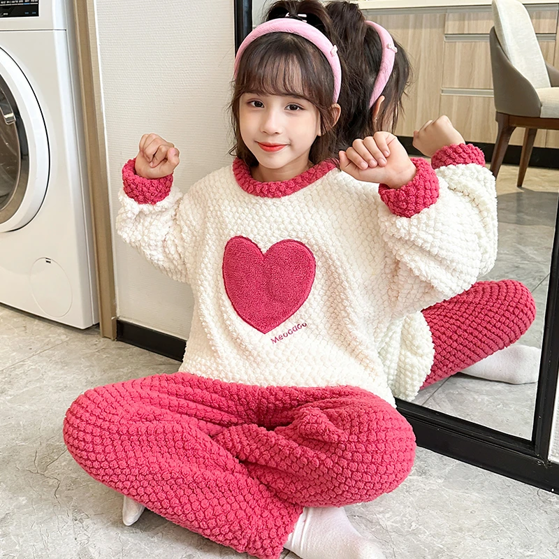 女童珊瑚绒睡衣秋冬款儿童洋气可爱家居服套装宝宝女孩加厚法兰绒