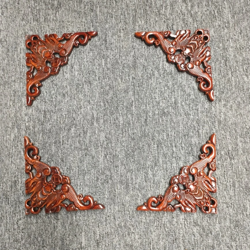 东阳木雕香樟木实木雕刻角花4个家用装饰边角雕花木雕