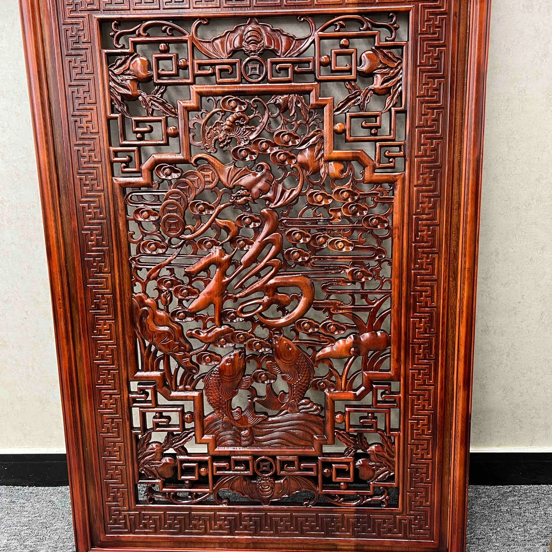 富贵有鱼 120*80公分香樟木挂件家用客厅卧室悬挂走廊