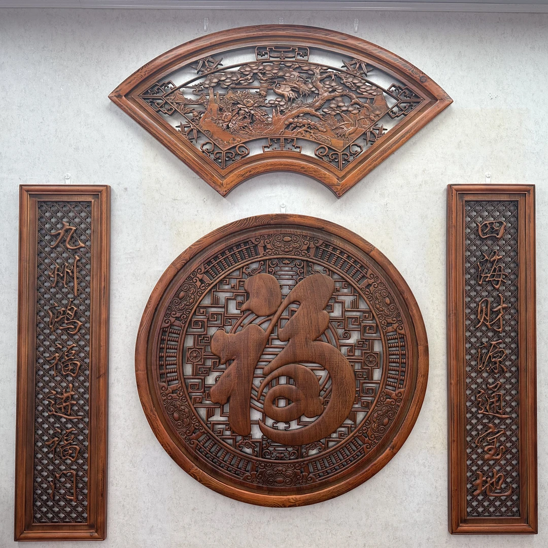 中堂四件套 1.6米*1.9米悬挂尺寸  家用香樟木客厅背景墙公司