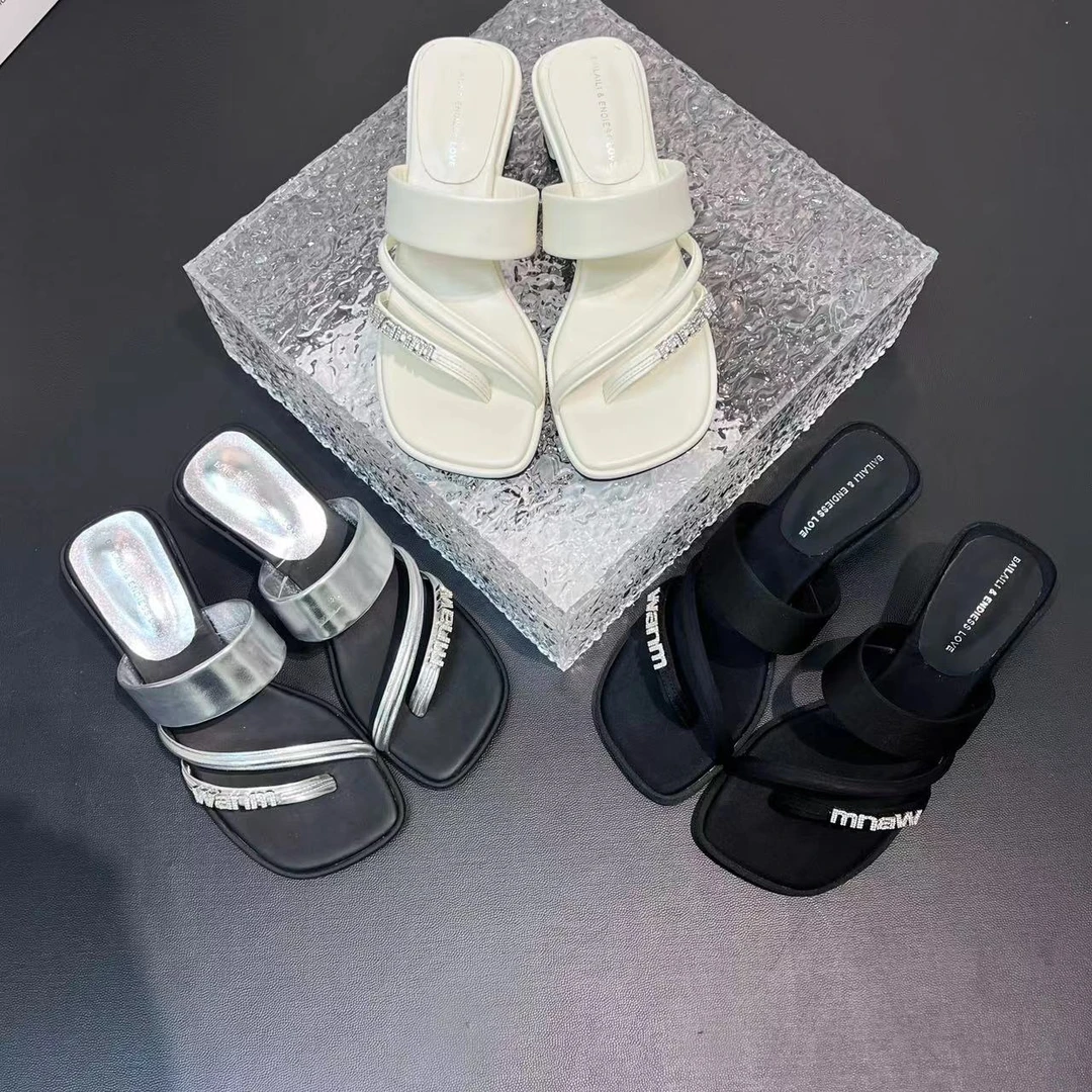 高跟凉拖鞋夏外穿2024新款小众高级感字母水钻凉鞋百搭一字拖时尚