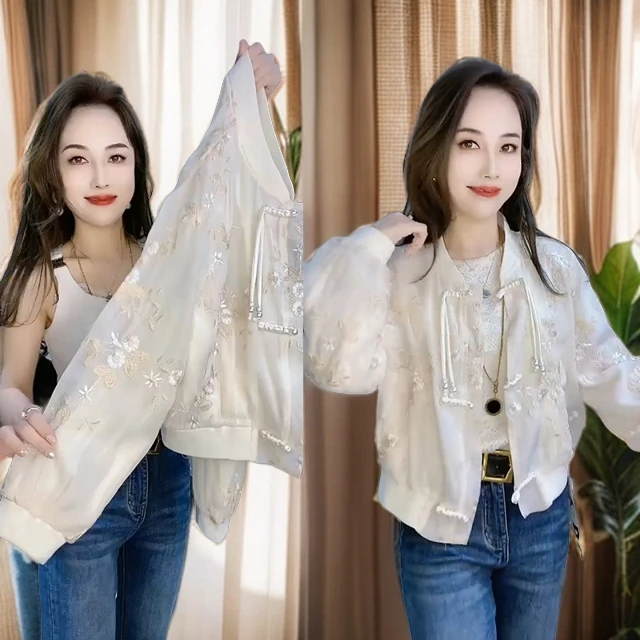 新中式上衣女外套春夏新款重工绣花轻奢时尚休闲蕾丝小香风短外套