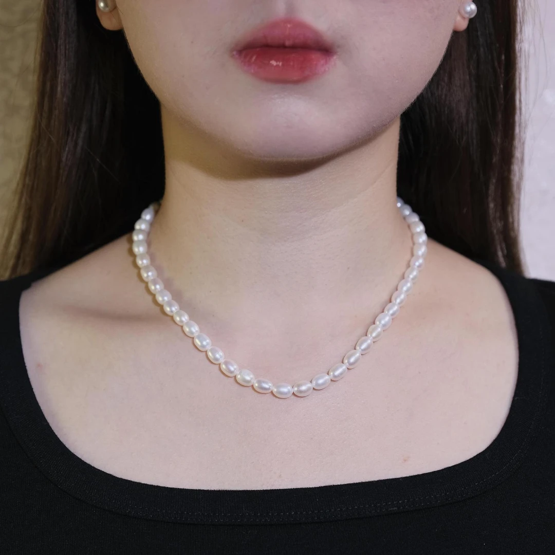 链子925银 6-7mm长米珠气质白色百搭经典经典优雅