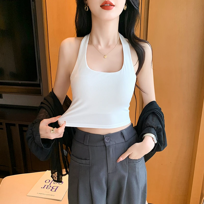 白色吊带百搭女内搭带胸垫外穿美背文胸一体内衣瑜伽露背打底上衣