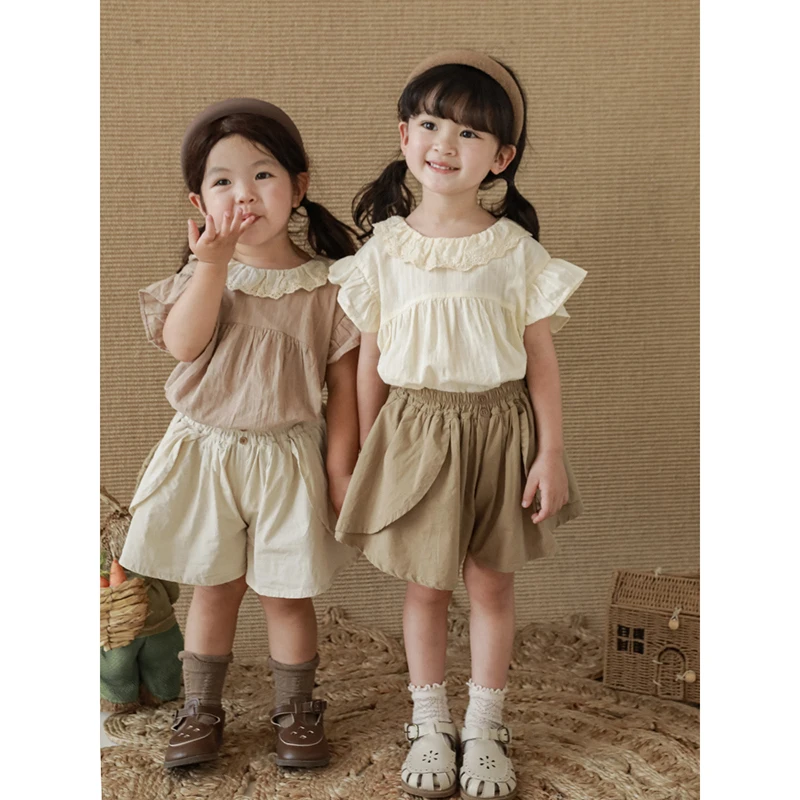 【夏款第三波新品】幼悠儿童装饰扭扣 女童荷叶边飘逸裙裤X3986