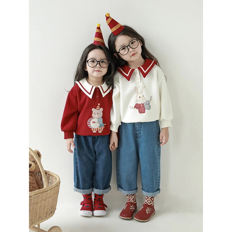 清  幼悠 女童春秋简约洋气直筒 砂洗弹力牛仔裤Q3305-1