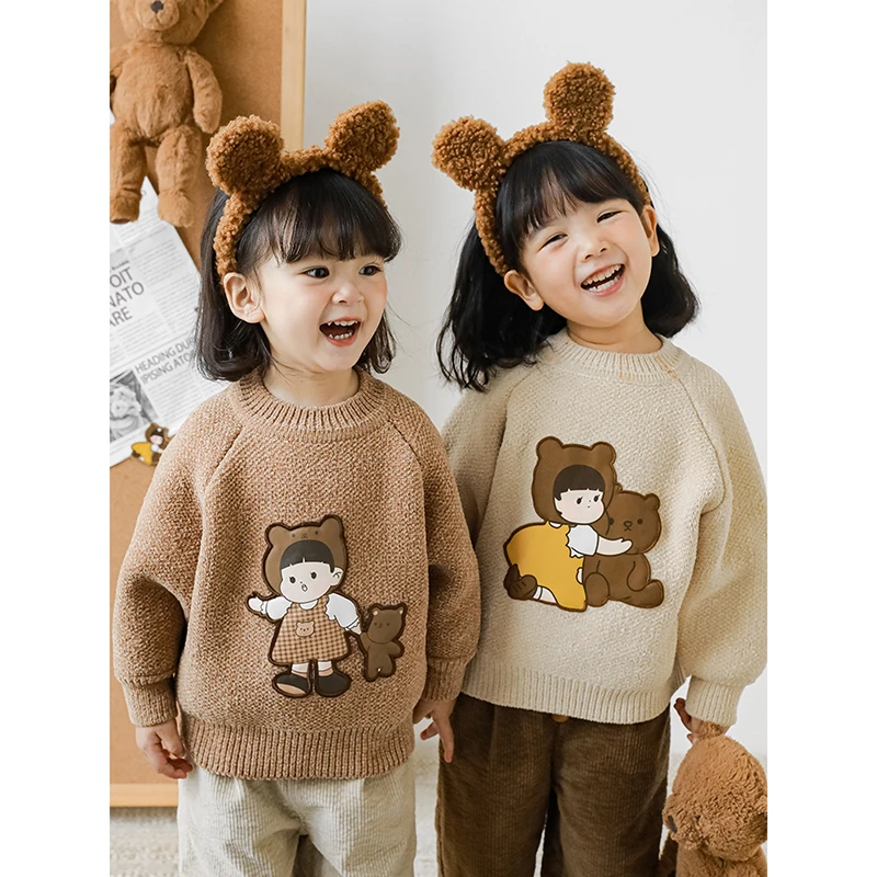 【清】幼悠女童 儿童秋冬加绒针织百变安安贴布绣毛衣Q2327