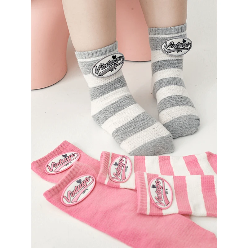 【2025年秋冬清】幼悠 保暖儿童条纹华夫格直筒棉纱袜S1069