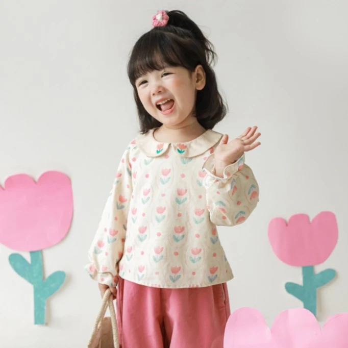 幼悠女童春秋毛巾绣数码印 漫花开系列 衬衫 Q2524