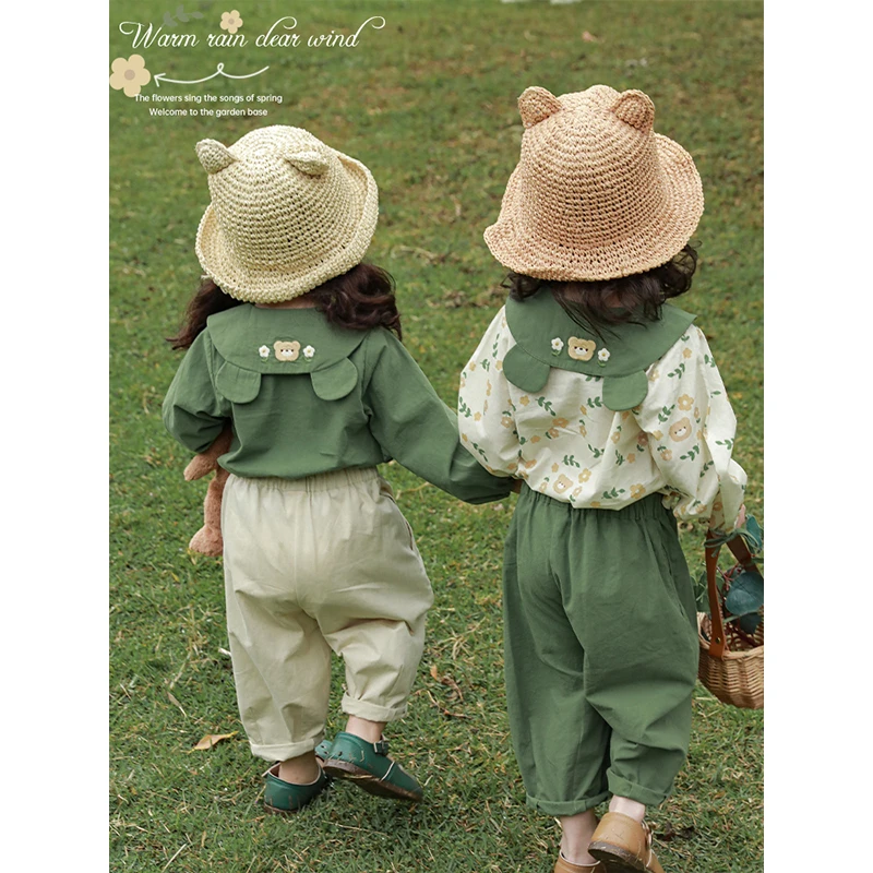 幼悠[花田熊]女宝宝休闲田园风卡通娃娃衫碎花童装儿童汉服C2818