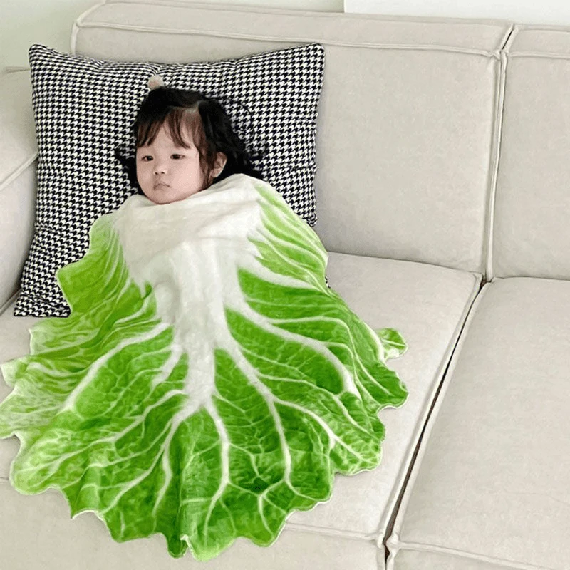 娃娃菜盖毯搞怪白菜长条法兰绒休闲毛毯创意宝宝裹毯被子网红新款