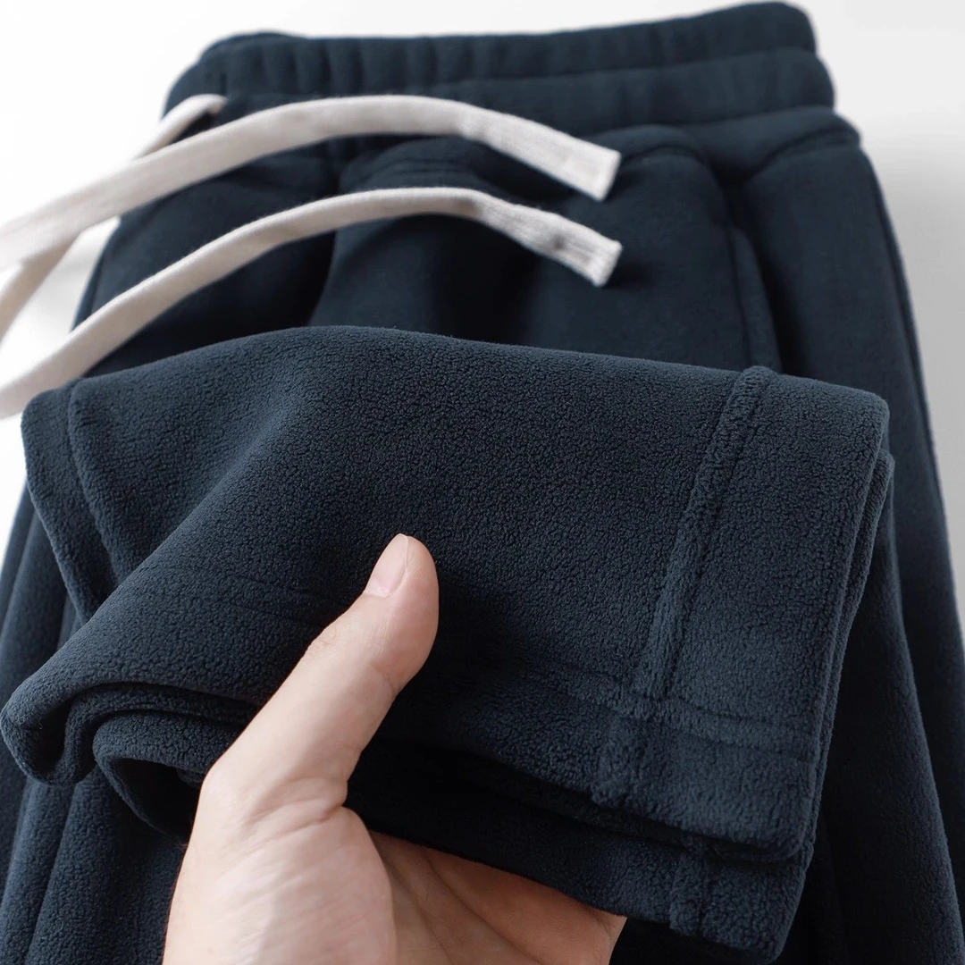 强烈推荐!深蓝500G重磅双面奥粒绒直筒卫裤男通勤保暖运动裤女冬
