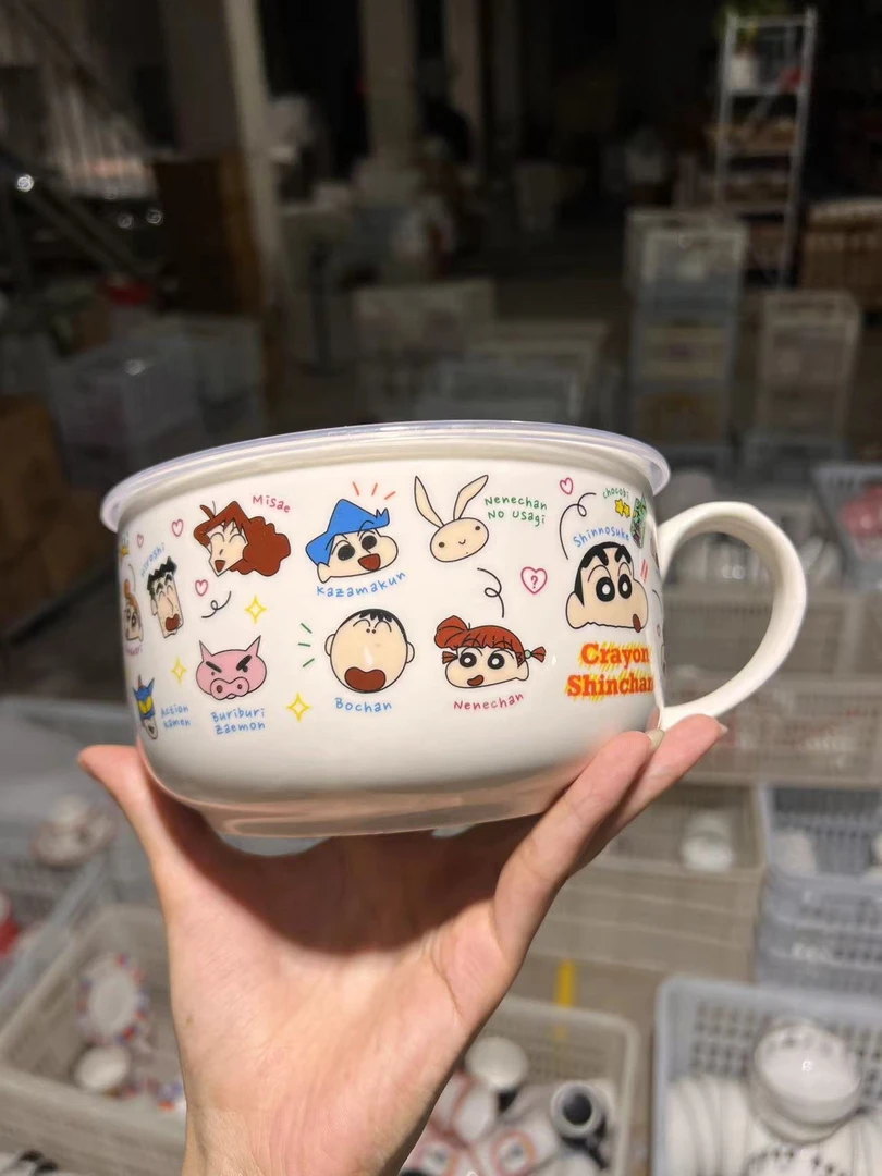 王富贵｜全家福蜡笔小新带把泡面碗微波炉可用宿舍学生带盖大容量