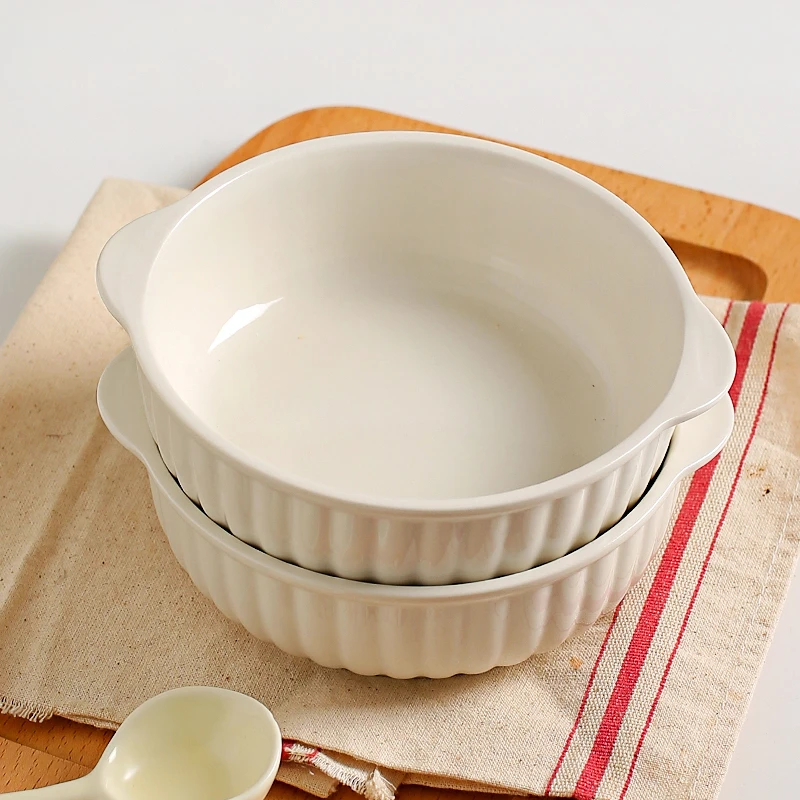 川岛屋双耳碗空气炸锅烤碗微波炉烤箱专用烤盘陶瓷沙拉碗蒸蛋羹碗