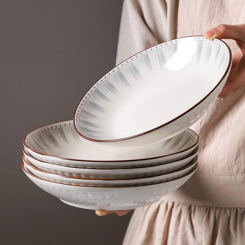 川岛屋釉下彩盘子菜盘家用2025新款碟子陶瓷78英寸深餐盘餐具套装