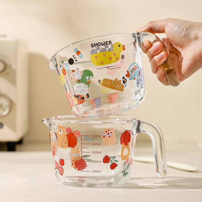 川岛屋玻璃量杯带刻度有手柄带盖食品级耐高温厨房用烘焙打蛋杯子