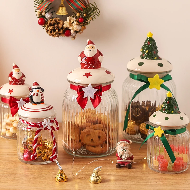 川岛屋圣诞节玻璃密封罐食品级可爱糖果罐饼干零食收纳储物小罐子