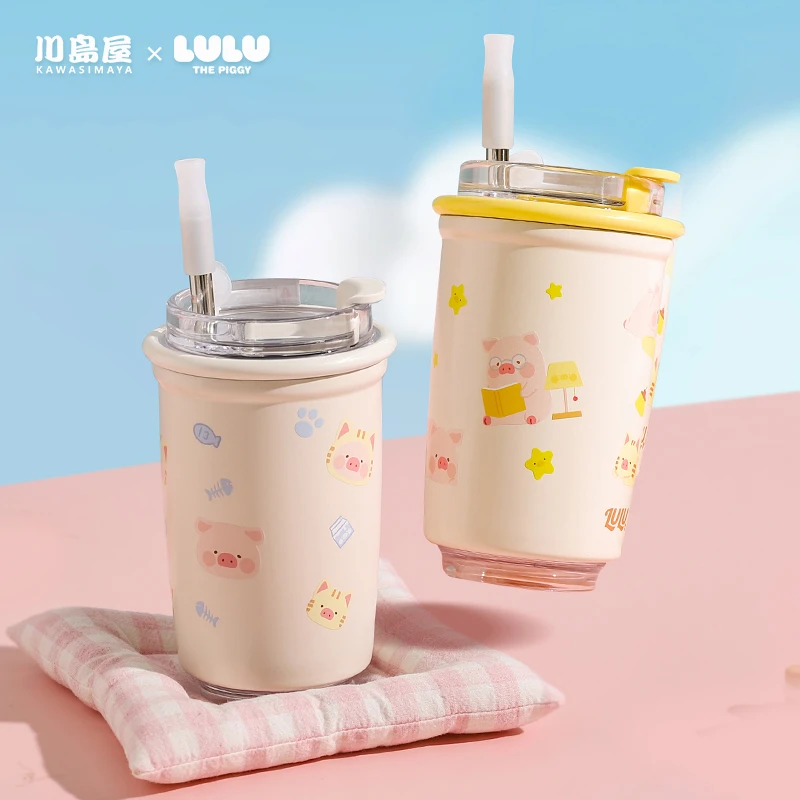【达人专享】川岛屋lulu猪联名 保温杯女新款2025高颜值咖啡吸管杯