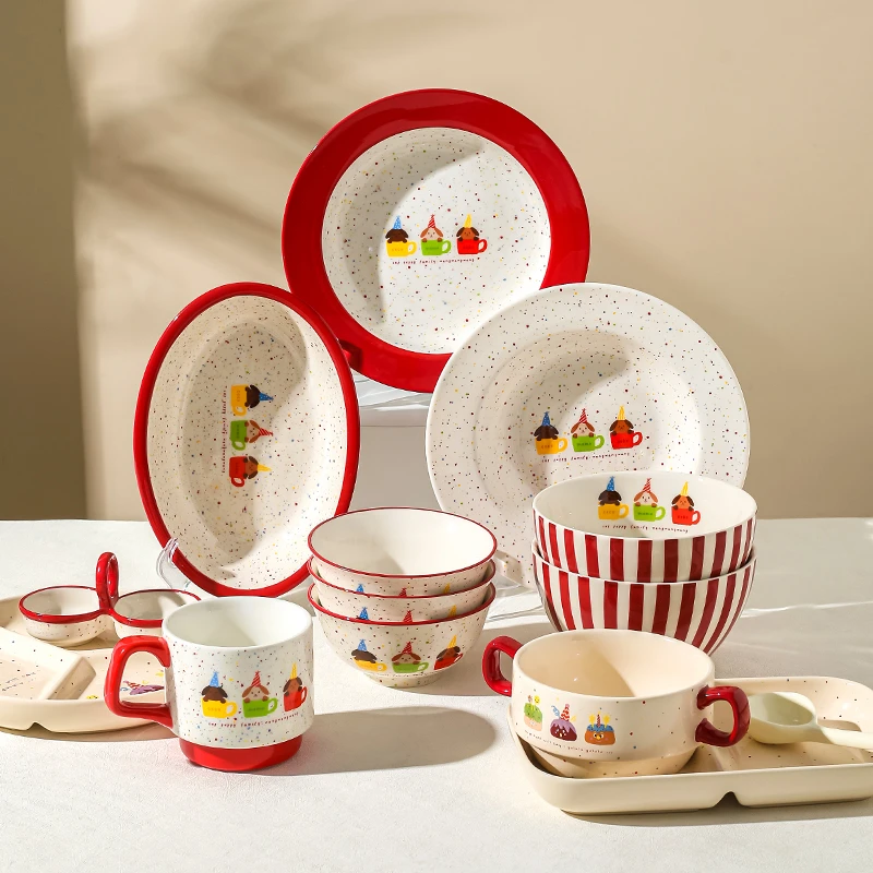 川岛屋可爱陶瓷碗家用饭碗盘子酸奶碗儿童分格餐盘早餐一人食餐具