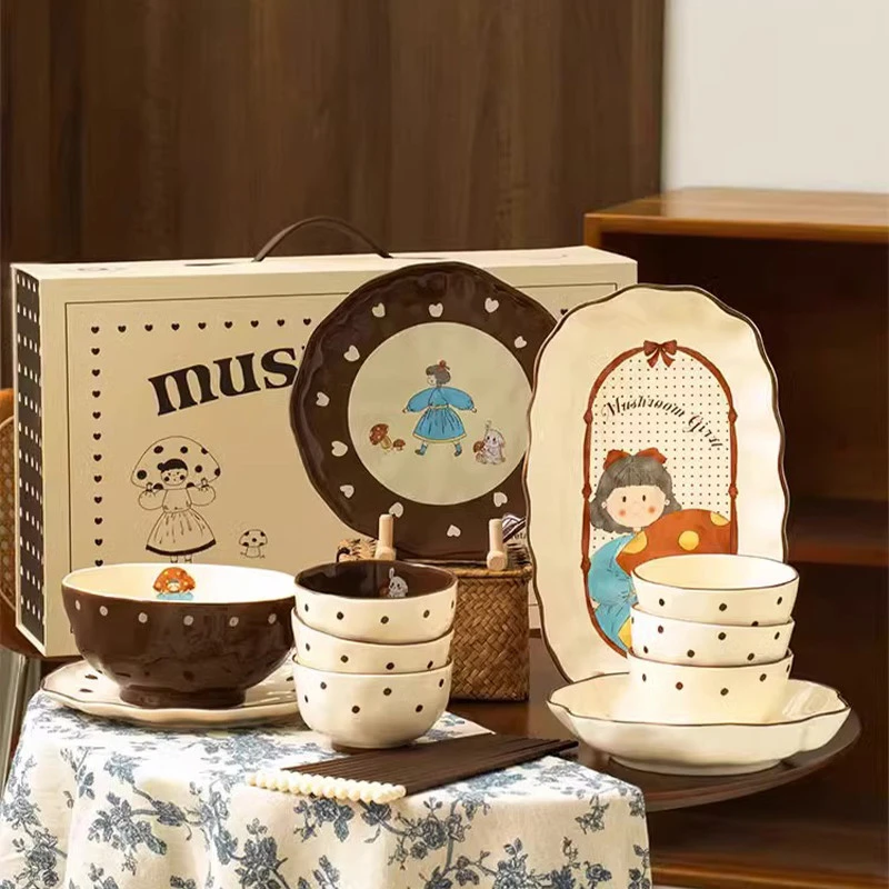 川岛屋可爱碗碟餐具套装闺蜜生日新婚礼物女生乔迁陶瓷碗盘礼盒装