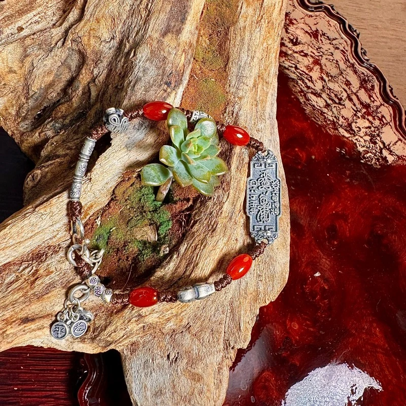 925银手链 ins小众设计编织手绳纯银手链文玩手串如意结招财手串