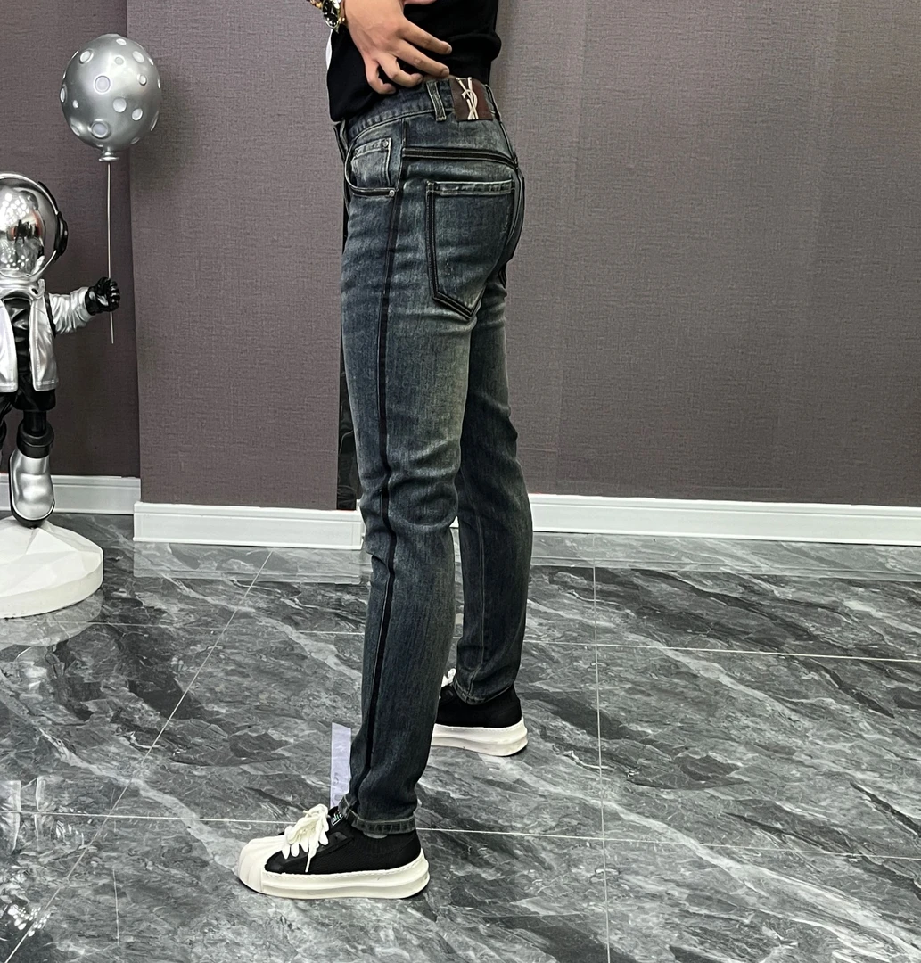 新款高街裤男士高档潮流休闲修身牛仔裤百搭男牛仔裤子-9778