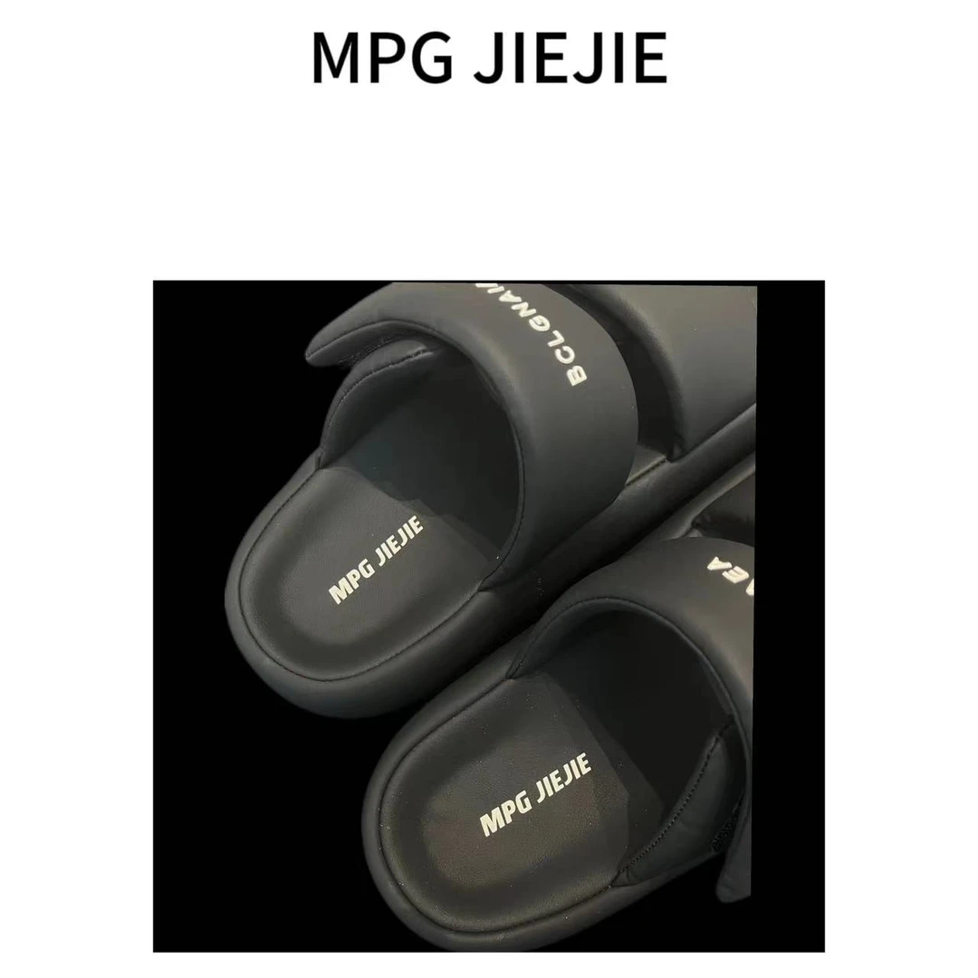 MPG JIEJIE【厚底软面包】2024网红时尚休闲百搭夏黑色外穿复古拖鞋