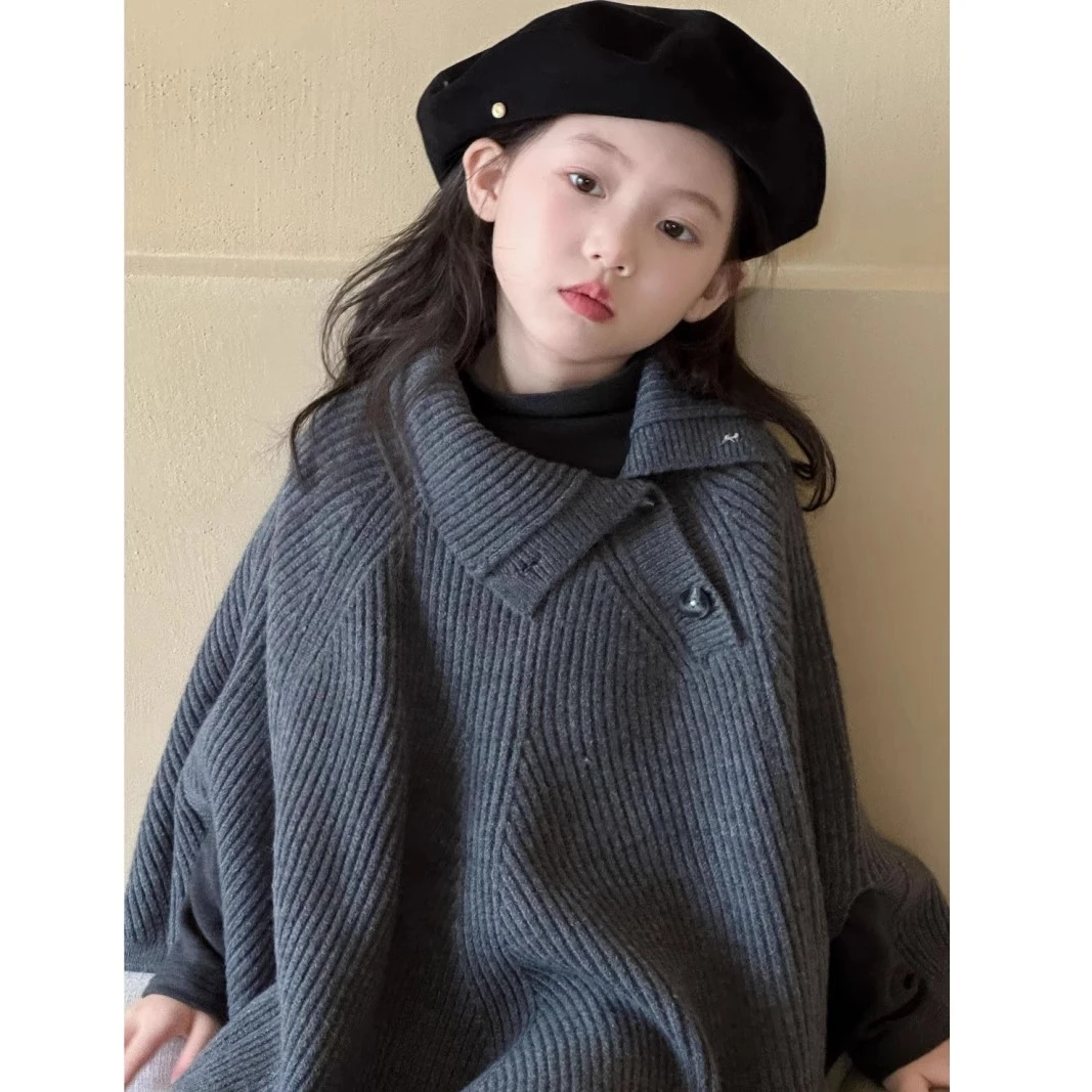 【斗篷】韩版女童装儿童秋冬季毛衣斗篷宝宝外出防风衫洋气针织衫