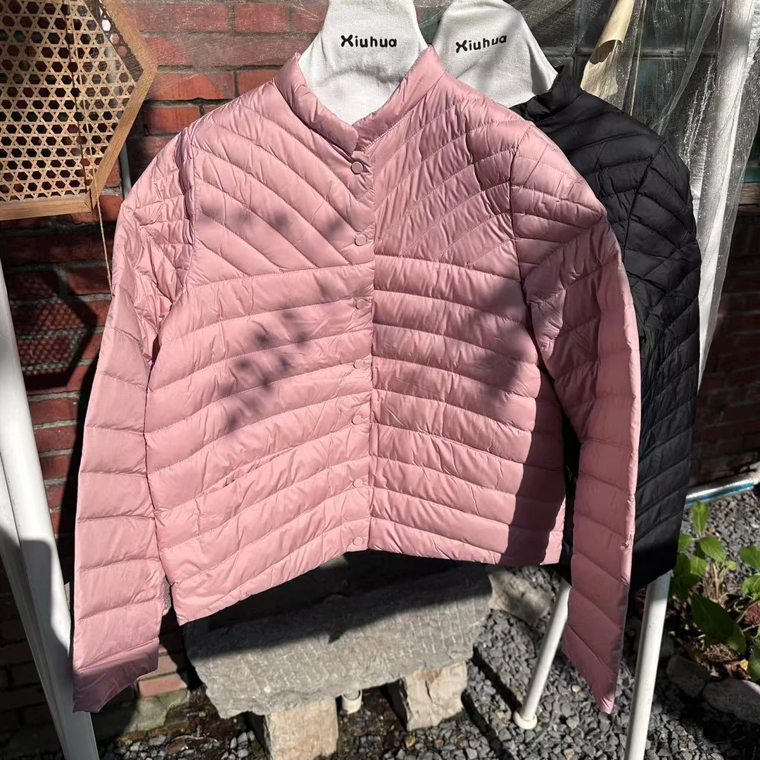 圆领宽条纹轻薄羽绒服9172