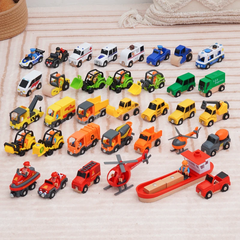 勒酷木质多功能磁性小车 救护车警车 兼容木质轨道榉木玩具