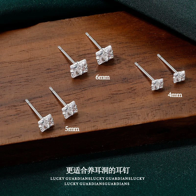 足银合成锆石耳饰 纯银耳钉养耳洞999银气质百搭耳环轻奢耳骨钉