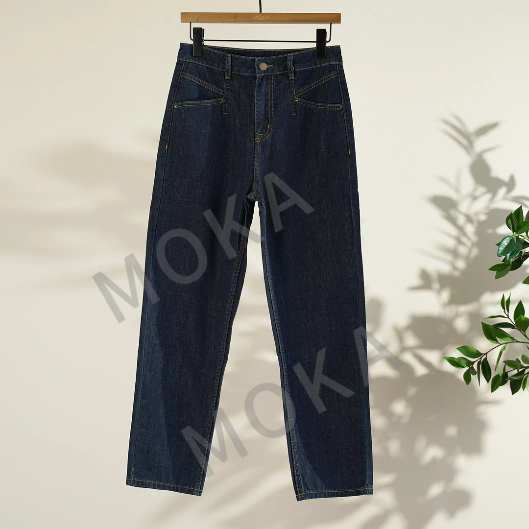 土壤面料猫咪九分直筒丹宁蓝牛仔裤（231218）2357