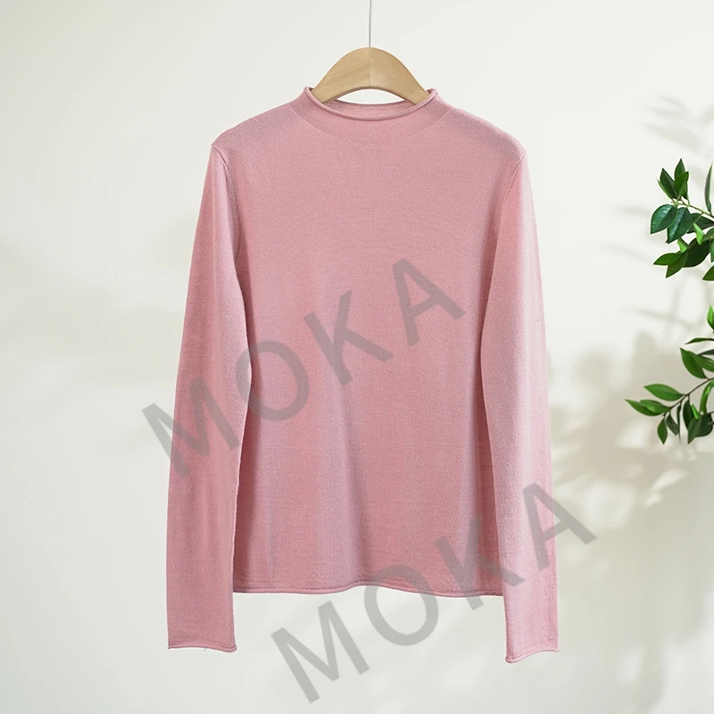 16针60支精纺羊绒手工卷边女士毛衣（241486）2353